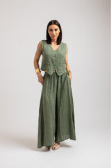 Gilet in lino verde militare FEDERICA BI