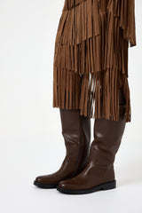 Gonna camel in ecosuede con frange FEDERICA BI