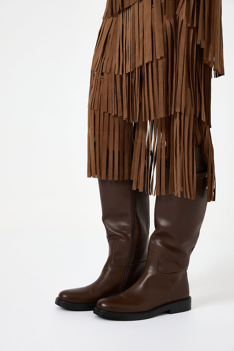 Gonna camel in ecosuede con frange FEDERICA BI