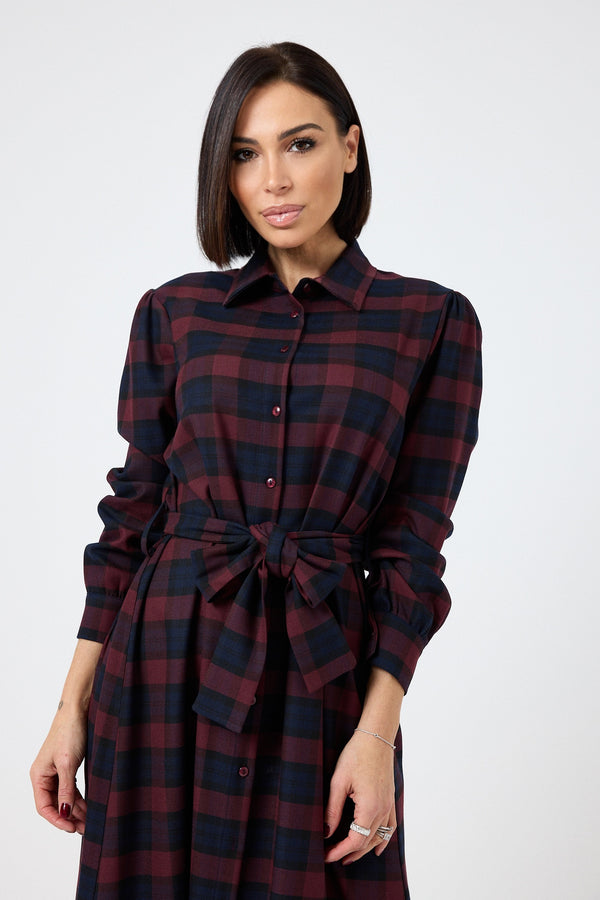 Abito tartan blu bordeaux FEDERICA BI
