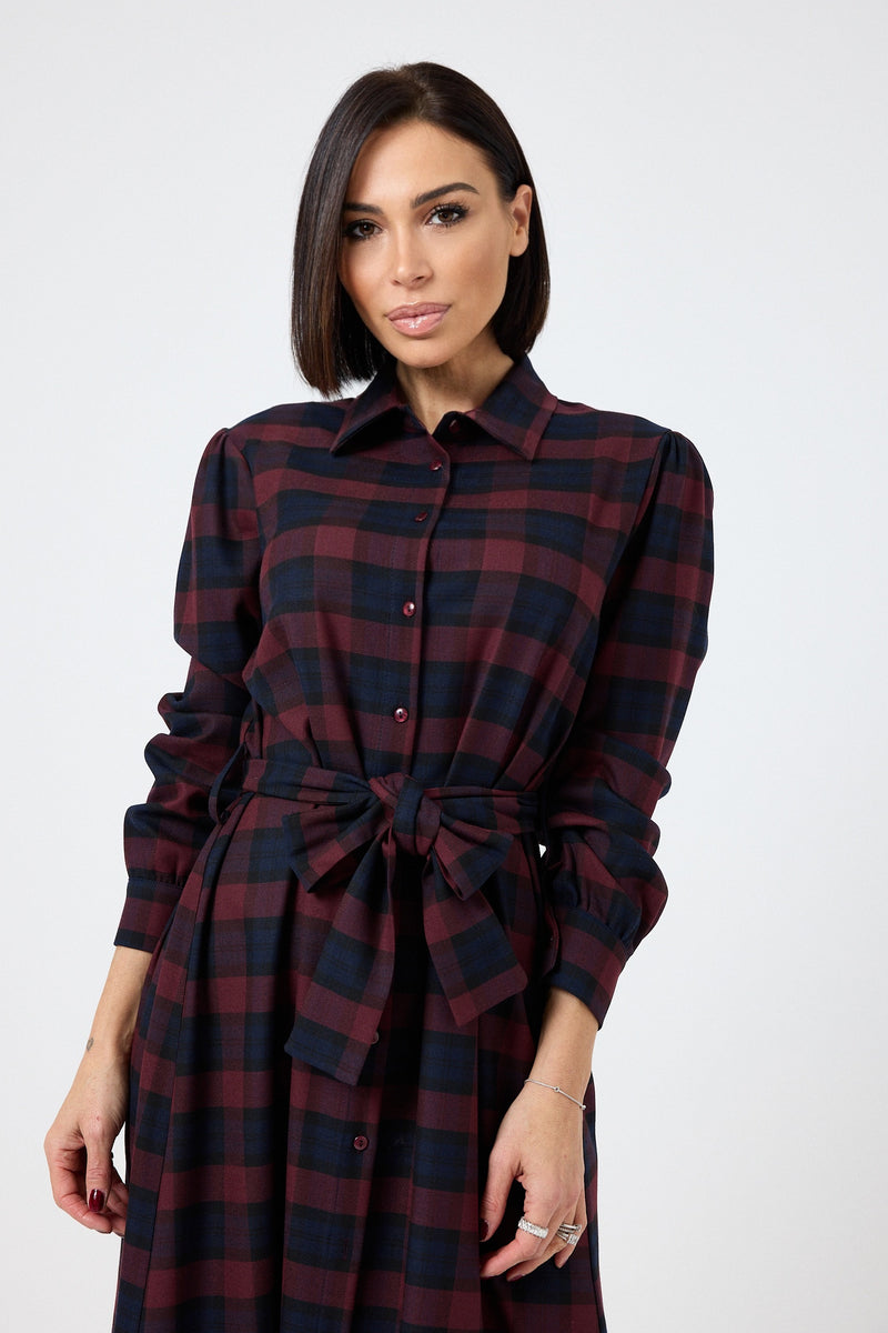 Abito tartan blu bordeaux FEDERICA BI