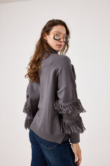 Cardigan con zip e frange FEDERICA BI ( vari colori )