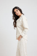 Giacca Camicia in denim bianco fiorellini FEDERICA BI