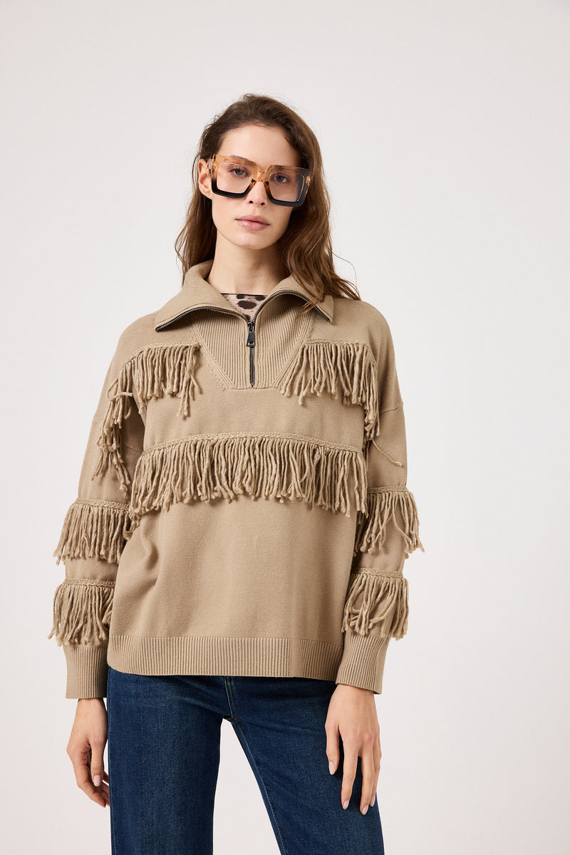 Cardigan con zip e frange FEDERICA BI ( vari colori )
