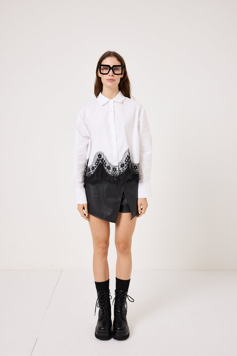 Camicia in cotone e pizzo FEDERICA BI ( bianca e nera )