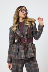 Blazer tartan grigio frange FEDERICA BI