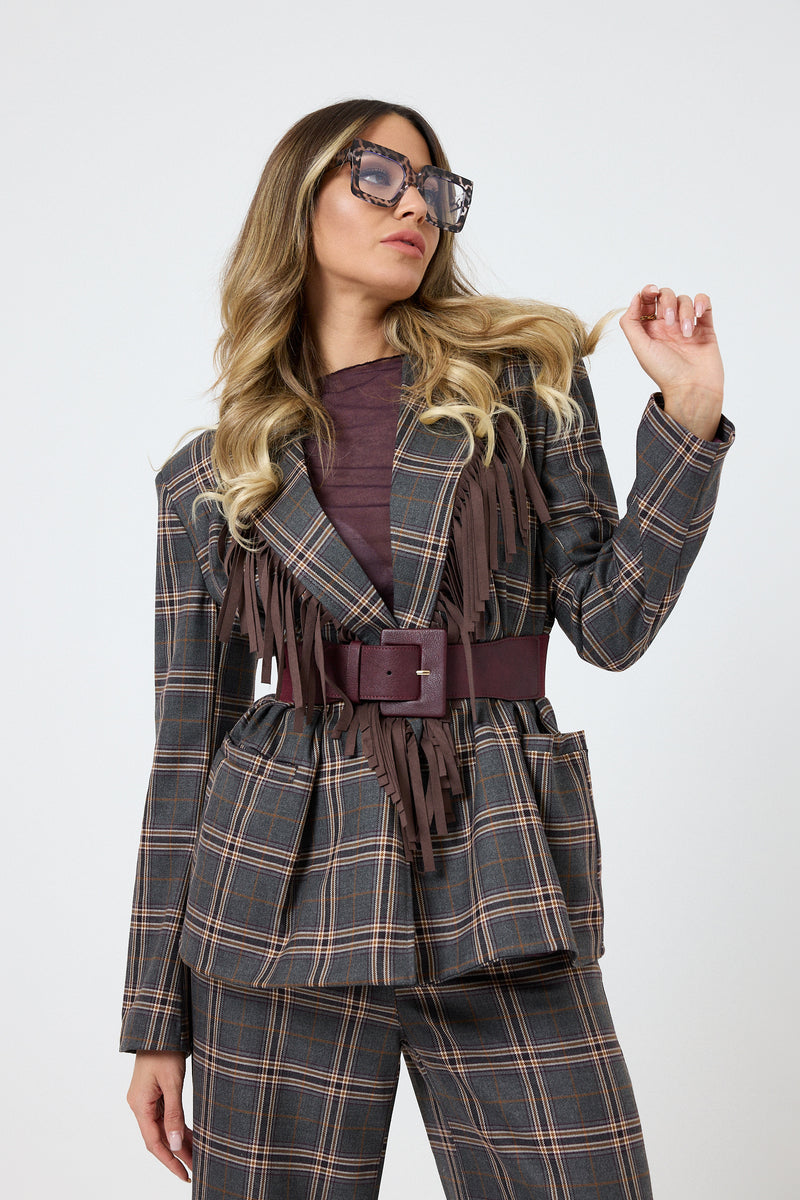 Blazer tartan grigio frange FEDERICA BI