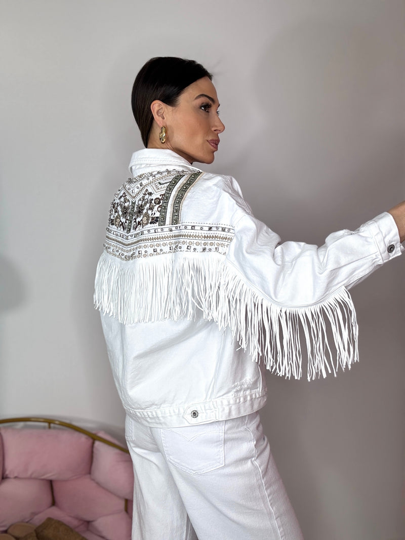 Giacca in denim e frange FEDERICA BI ( vari colori )