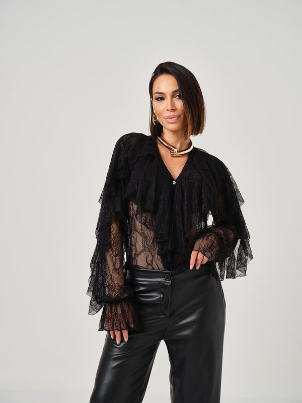 Camicia nera in pizzo volant FEDERICA BI
