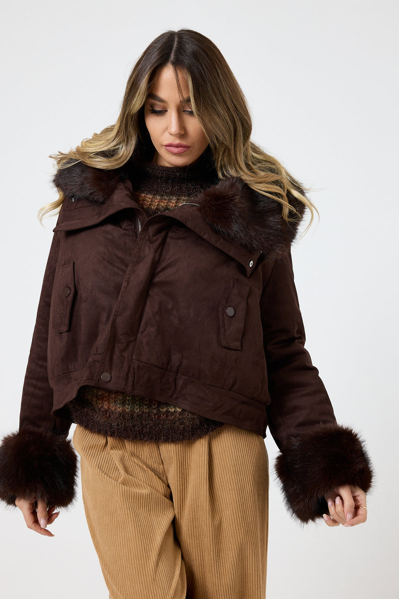 Giacca in ecosuede marrone ecopelliccia FEDERICA BI