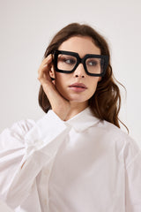 Camicia in cotone e pizzo FEDERICA BI ( bianca e nera )