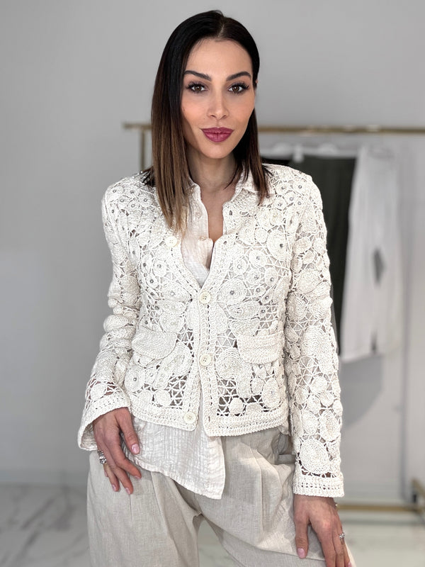 Cardigan crochet perle e cristalli FEDERICA BI