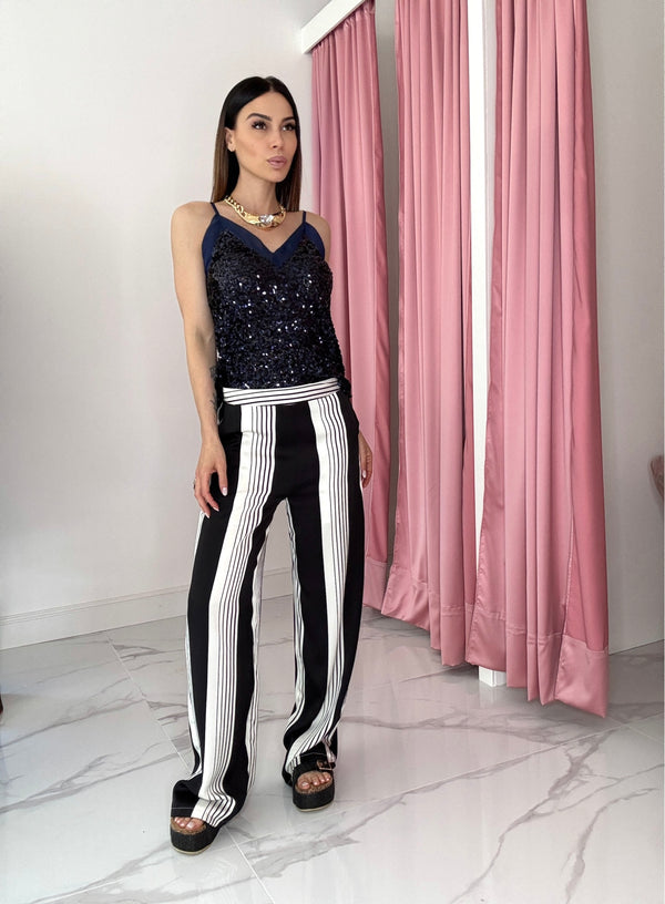 Pantalone in raso riga nera FEDERICA BI