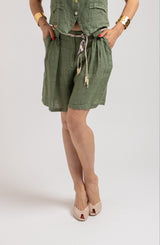 Bermuda in lino verde militare FEDERICA BI