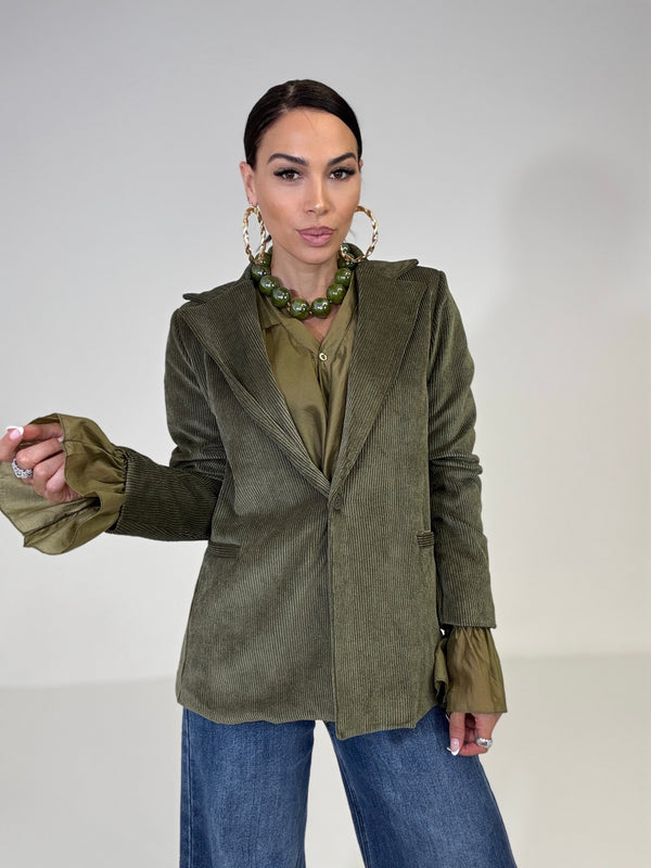 Blazer in velluto verde militare
