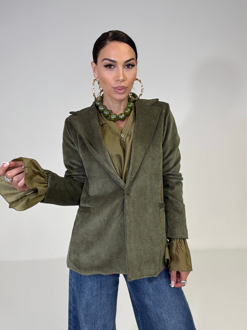 Blazer in velluto verde militare