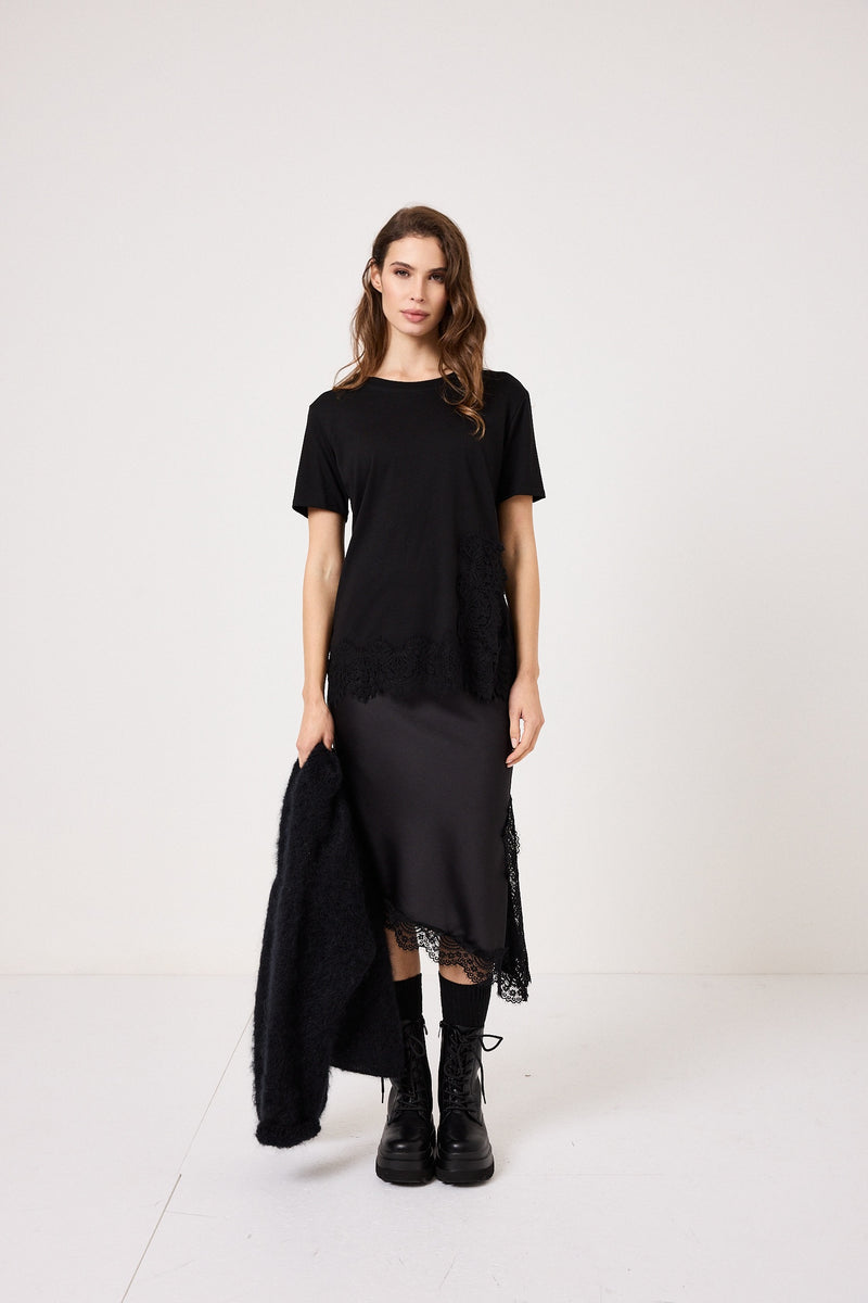 Maglia nera in cotone e pizzo FEDERICA BI