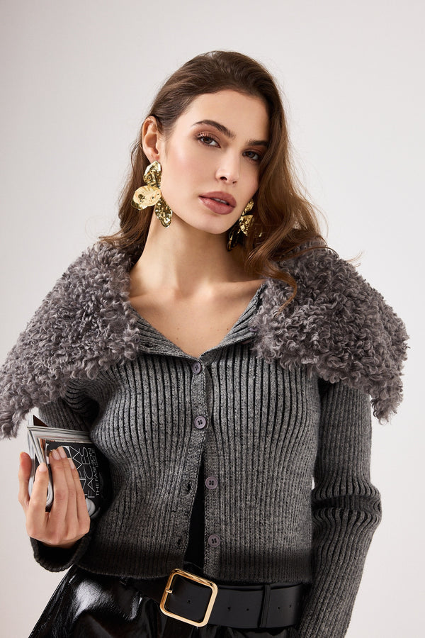 Cardigan in maglia grigio FEDERICA BI