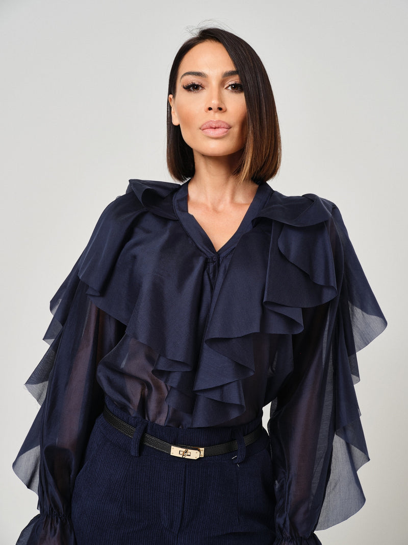 Camicia blu navy volant FEDERICA BI