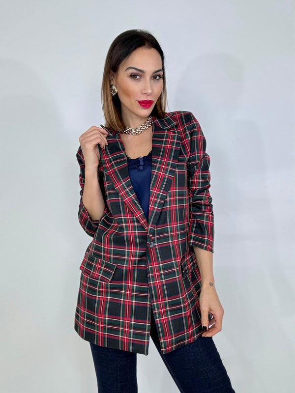 Blazer tartan nero FEDERICA BI