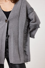 Cardigan grigio frange in suede FEDERICA BI