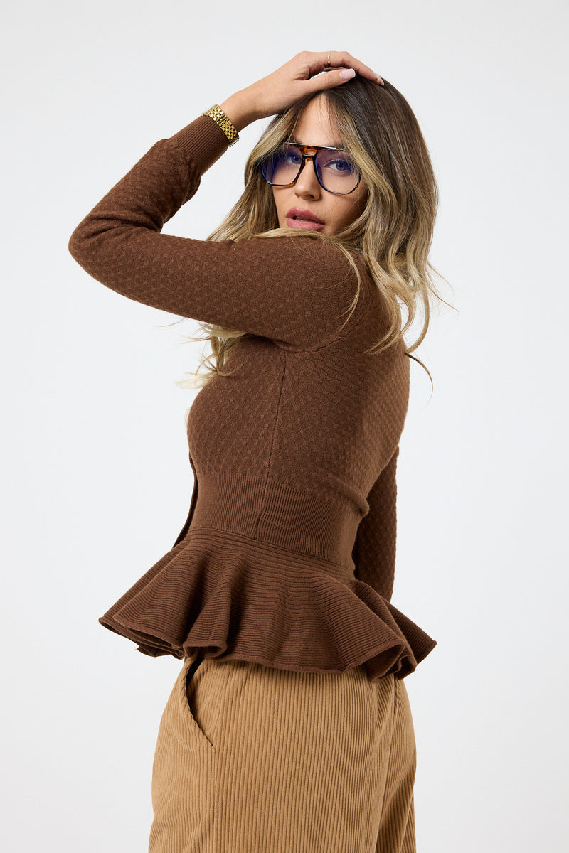 Maglia marrone bottoni gioiello FEDERICA BI