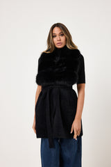 Gilet nero in ciniglia ed ecopelliccia FEDERICA BI