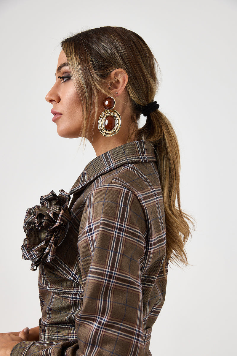 Abito tartan spilla fiore FEDERICA BI
