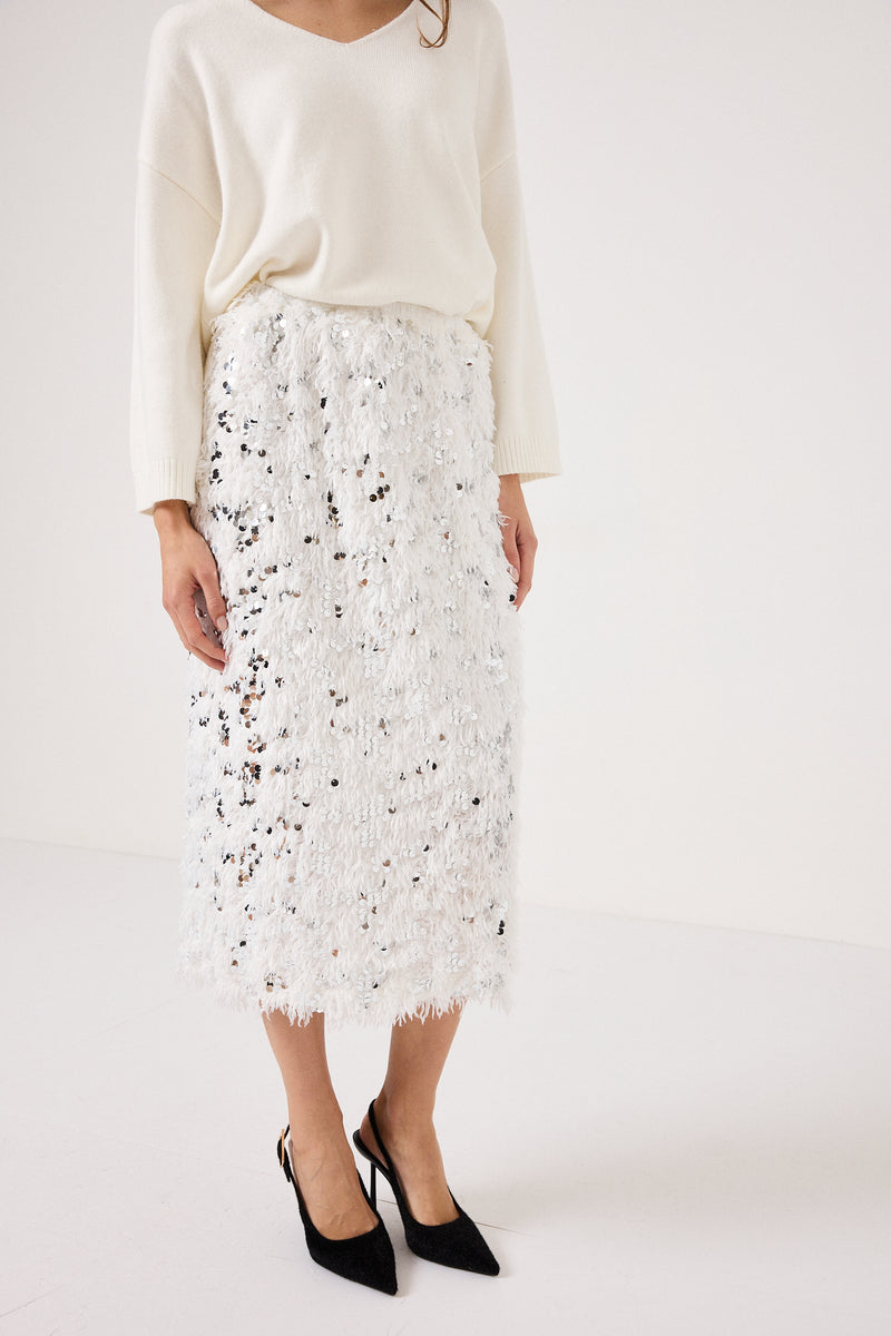 Gonna bianca piume e paillettes FEDERICA BI