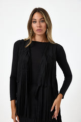 Gilet nero in ecosuede con frange FEDERICA BI