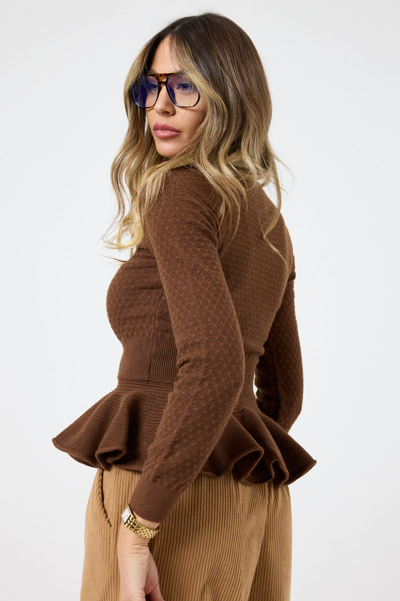 Maglia marrone bottoni gioiello FEDERICA BI