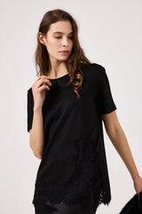 Maglia nera in cotone e pizzo FEDERICA BI