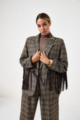 Blazer principe di Galles con frange e spille gioiello FEDERICA BI