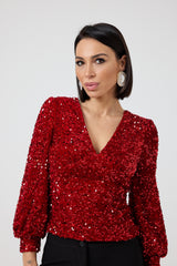 Maglia in velluto rosso FEDERICA BI