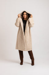 Ecopelliccia beige con cappuccio FEDERICA BI
