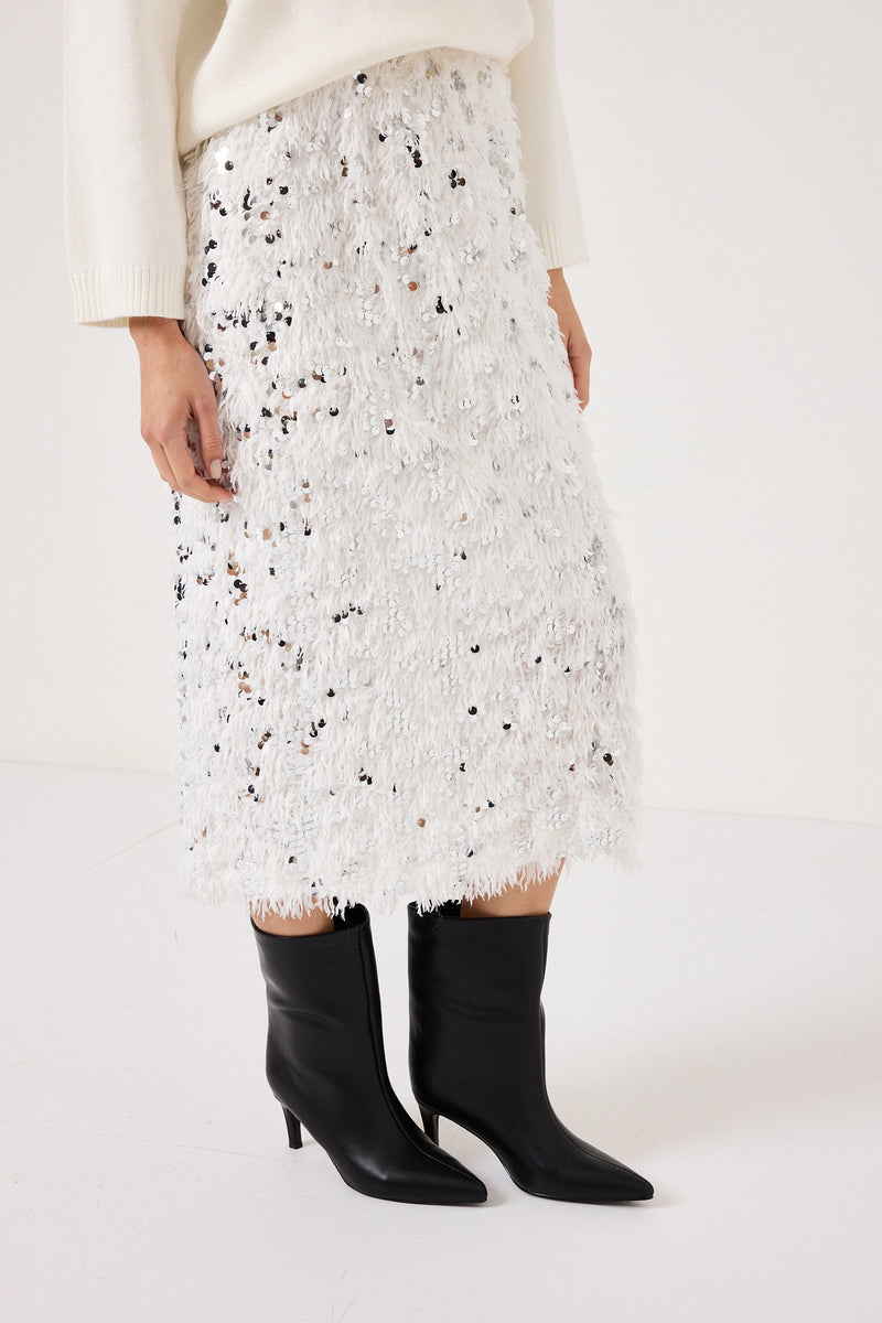 Gonna bianca piume e paillettes FEDERICA BI