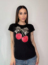 T-shirt CHERRY in cotone bianca e nera FEDERICA BI