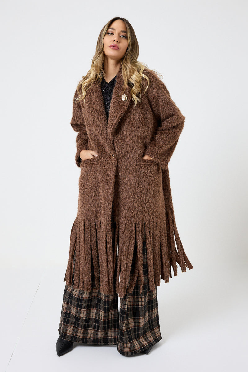 Cappotto lungo con frange FEDERICA BI ( due colori )