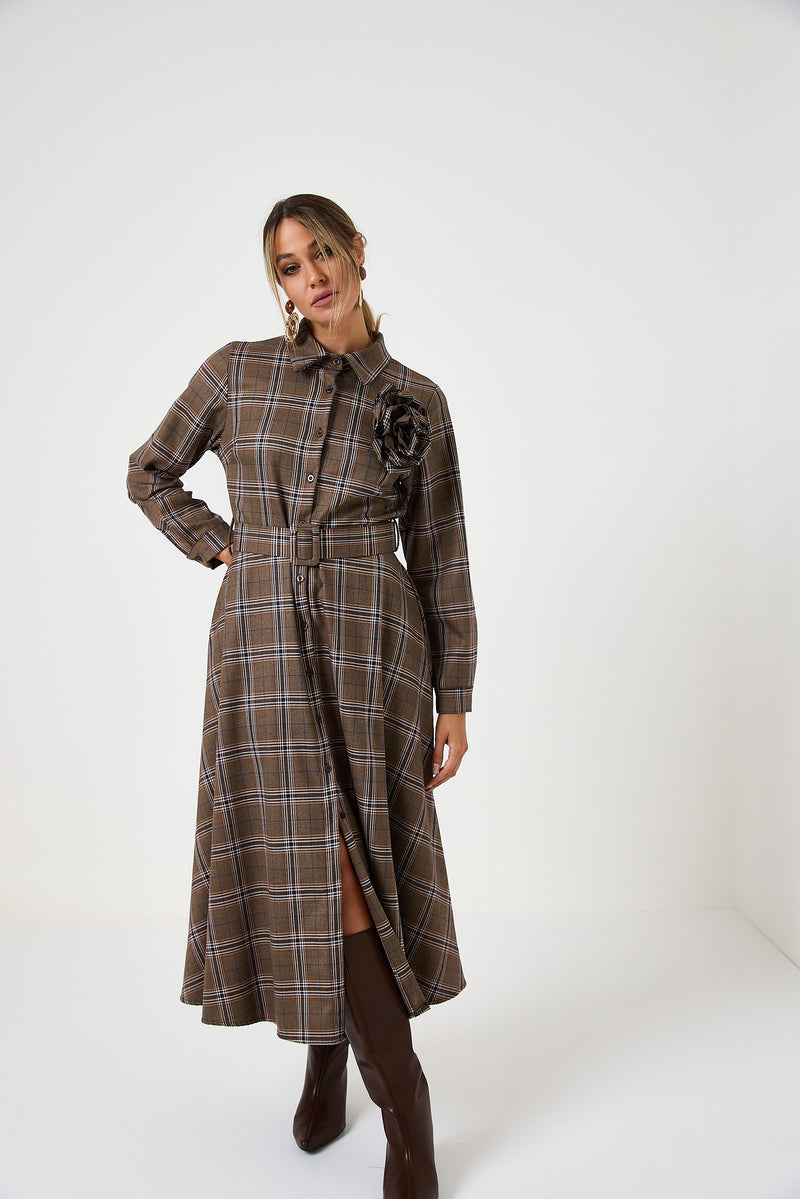 Abito tartan spilla fiore FEDERICA BI