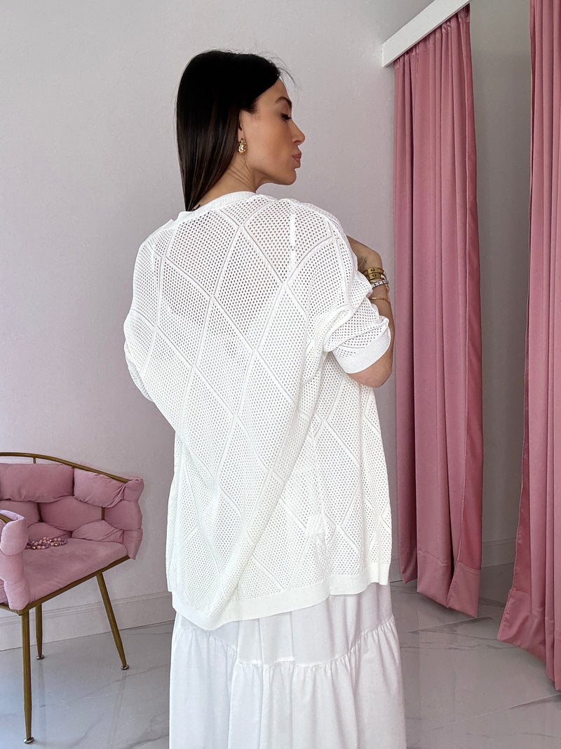 Cardigan in viscosa bianco e nero FEDERICA BI