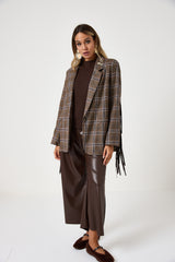Blazer tartan con frange e spille gioiello FEDERICA BI
