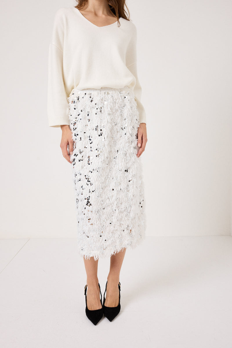 Gonna bianca piume e paillettes FEDERICA BI