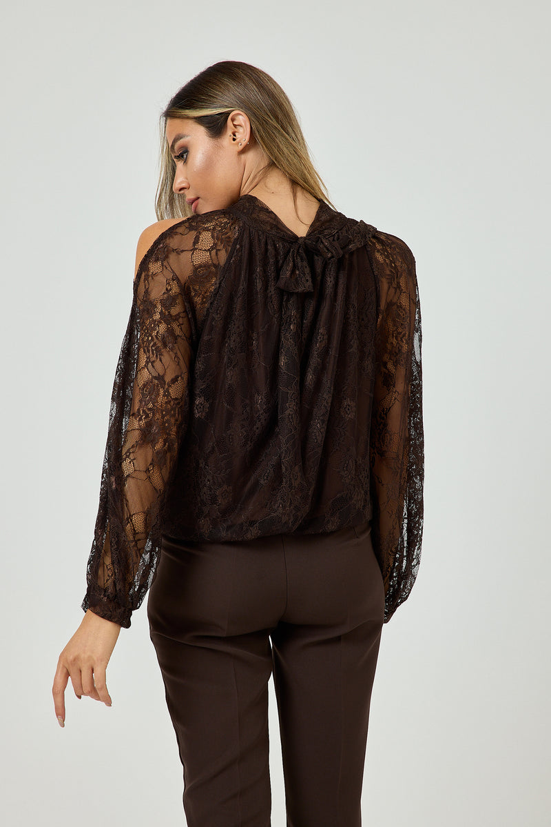 Camicia in pizzo marrone FEDERICA BI