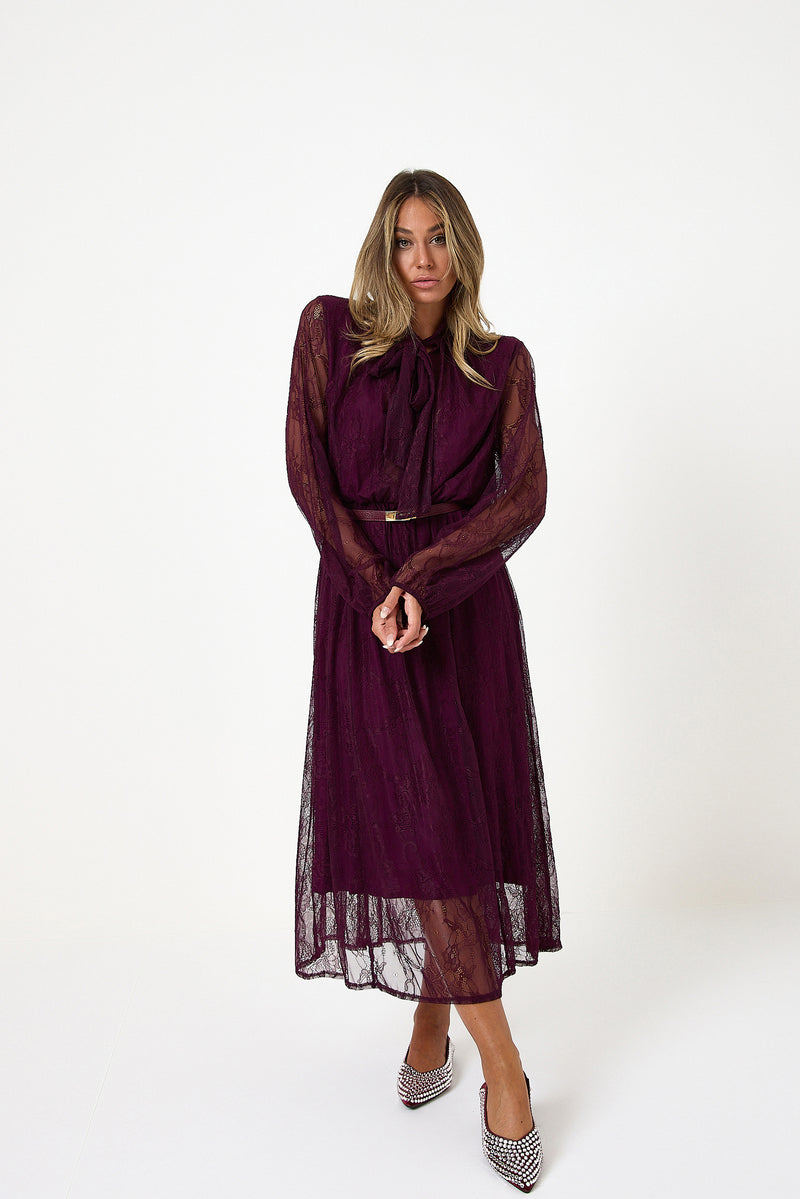 Abito lungo in pizzo bordeaux FEDERICA BI