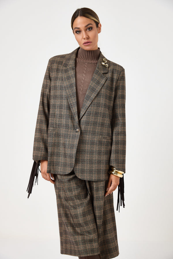 Blazer principe di Galles con frange e spille gioiello FEDERICA BI