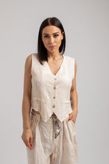 Gilet in lino crema FEDERICA BI