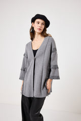 Cardigan grigio frange in suede FEDERICA BI