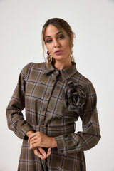 Abito tartan spilla fiore FEDERICA BI