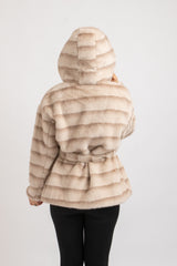 Ecopelliccia beige con cappuccio FEDERICA BI