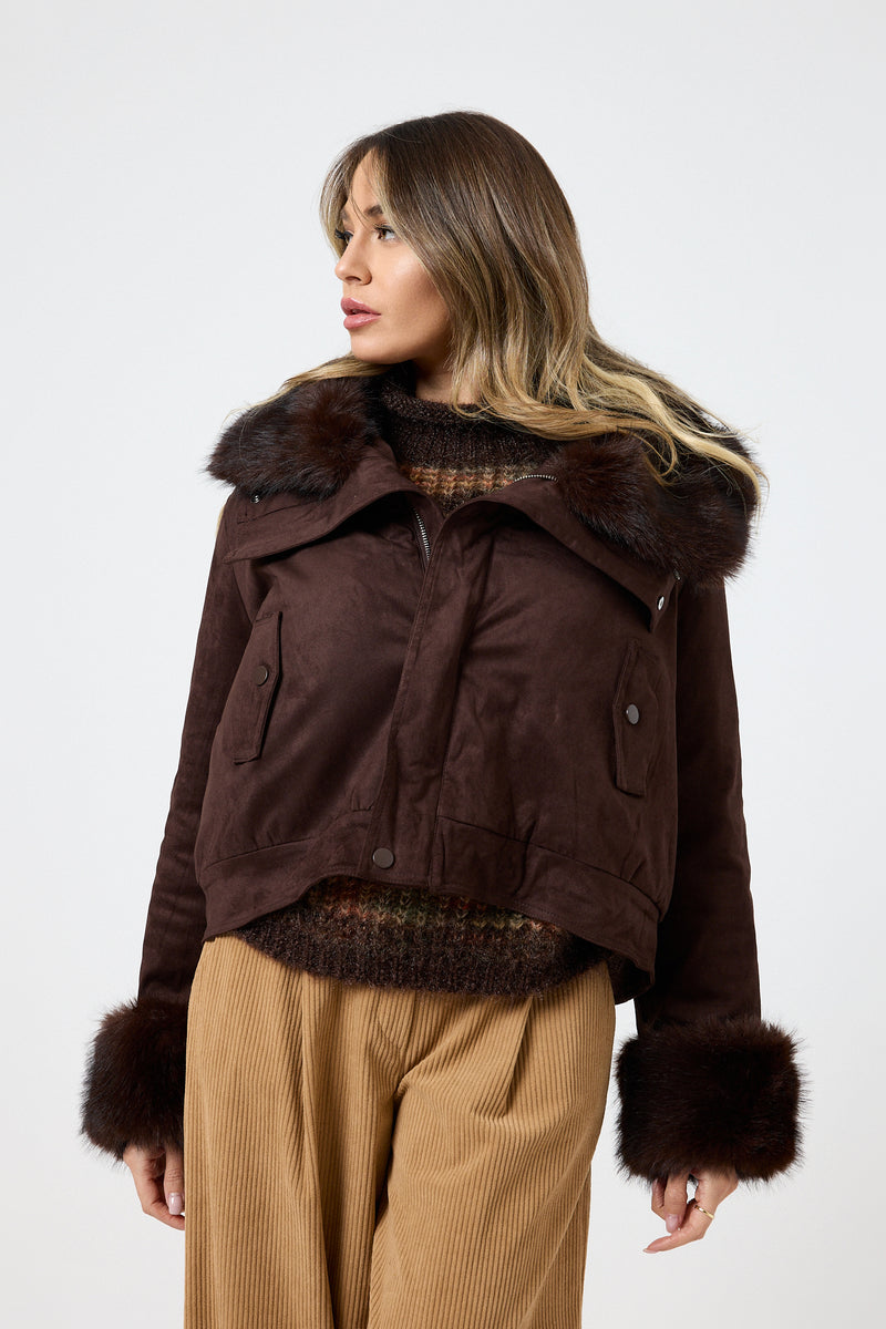 Giacca in ecosuede marrone ecopelliccia FEDERICA BI